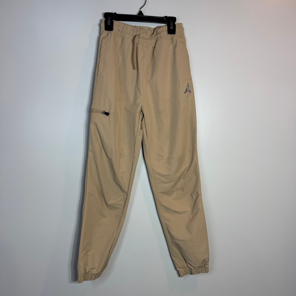 Jordan Beige Jogger Pants With Logo Elastic Waist‎ Drawstring Boys L Lightweight